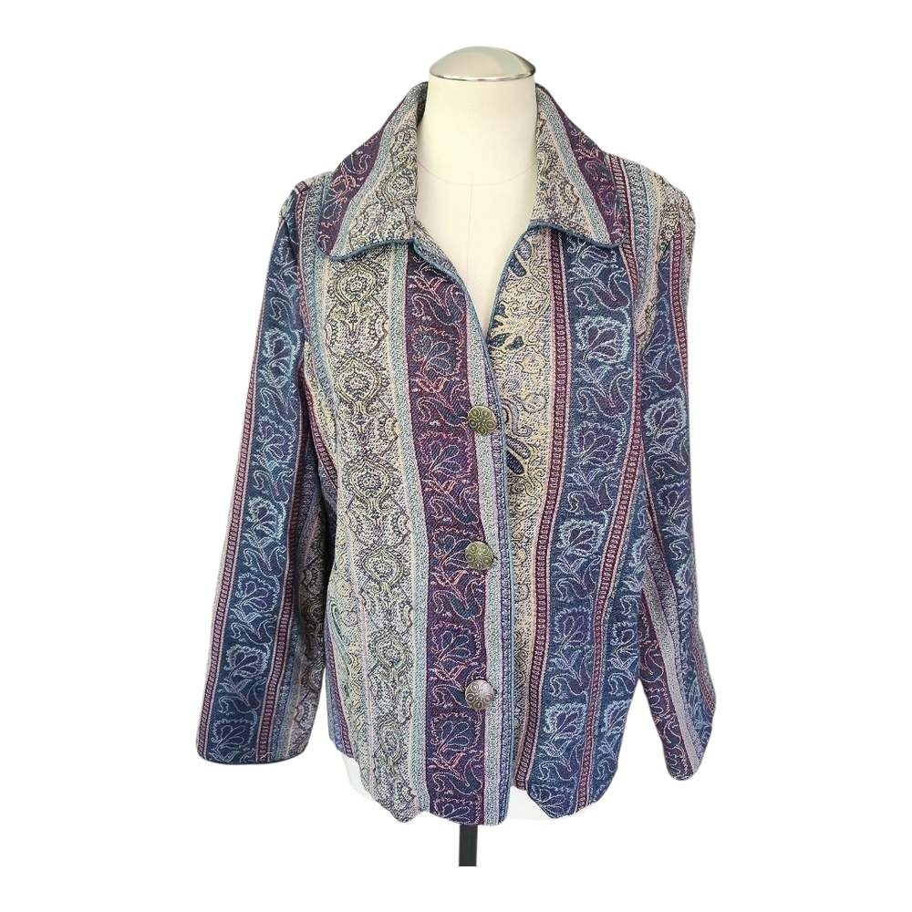 City Blues by Koret Button Front Jacket Size PL Southwest Boho Print